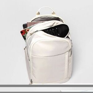 Cream Backpack Zip Closure with Inner and Outer‎ Pockets